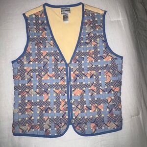 VTG Napa Valley Woven Patchwork Vest Button Floral Cottagecore Womens M HongKong